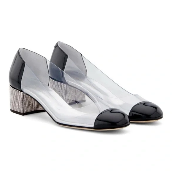 Giuseppe Zanotti Vitrum Clear Rhinestone Embellished Block Heel Pump Flats 40